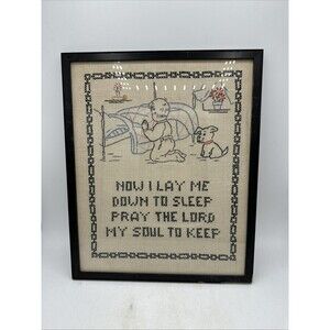 Vintage Cross Stitch Sampler Children’s Lord’s Prayer 11.5x14”Religious